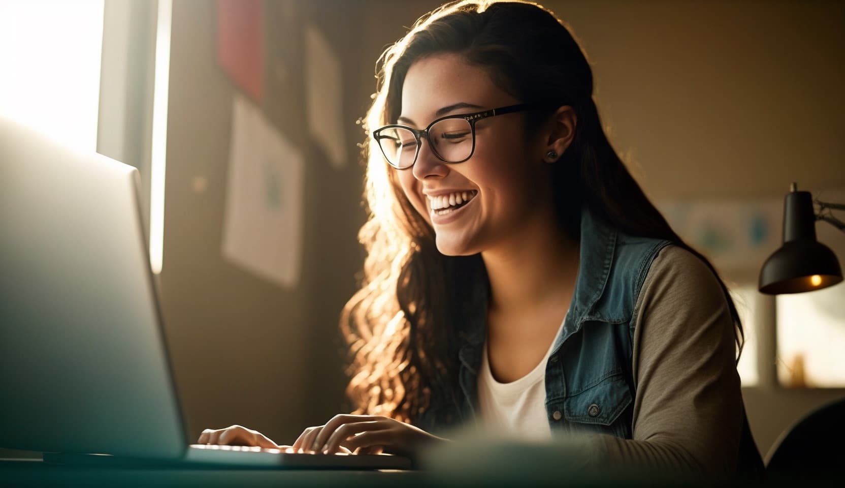 Teacher smiling on laptop